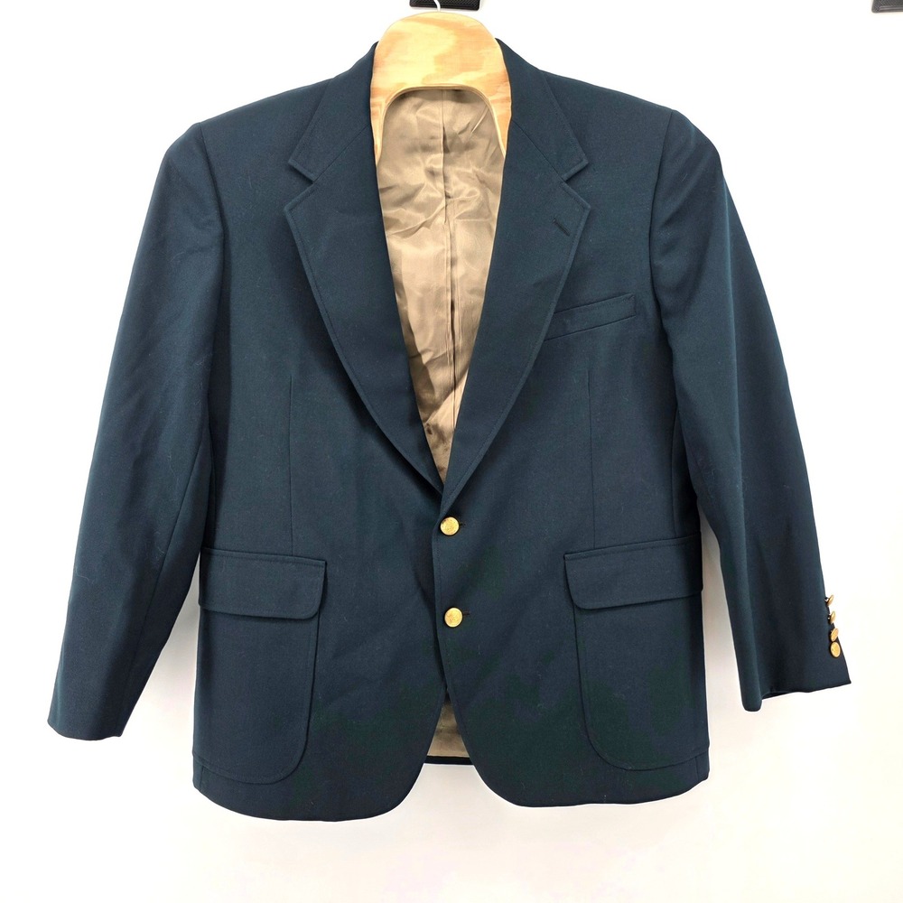 Lacrosse VTG Mens 46R Navy Blue Hopsack Blazer Gold Tone Buttons 90s Made in USA